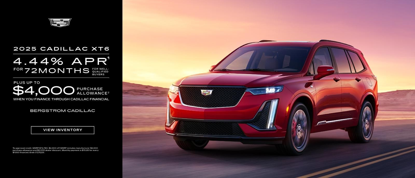 2025 Cadillac XT6 4.44% APR for 72 months