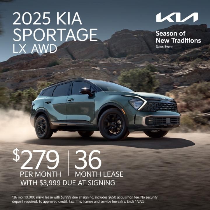 2025 Kia Sportage lease for $279 per month for 36 months