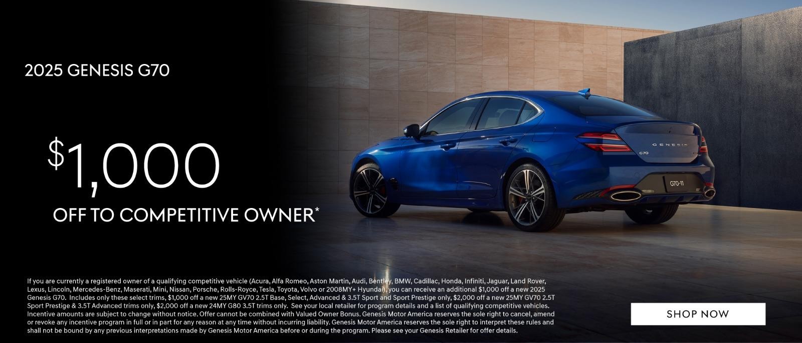 2025 Genesis G70 $1,000 off MSRP