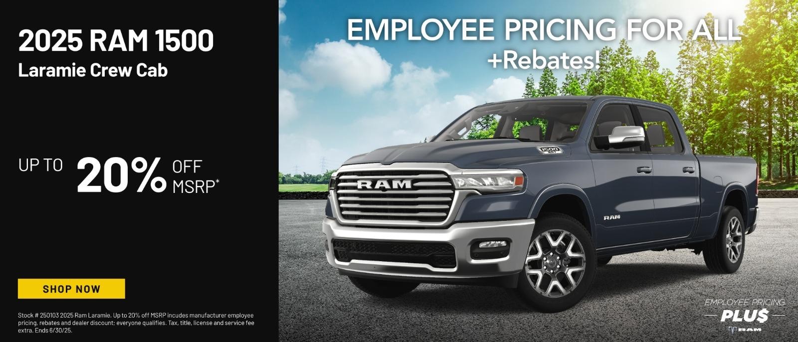 2025 Ram 1500 up to 20% off msrp