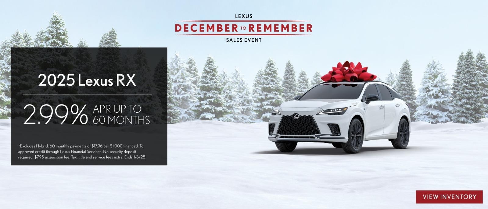 2025 Lexus RX Lease for 2.99% Apr up to 60 months