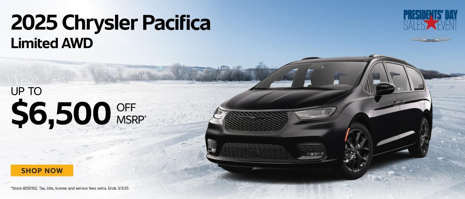 2025 Chrysler Pacifica Select AWD up to $6,500 off msrp