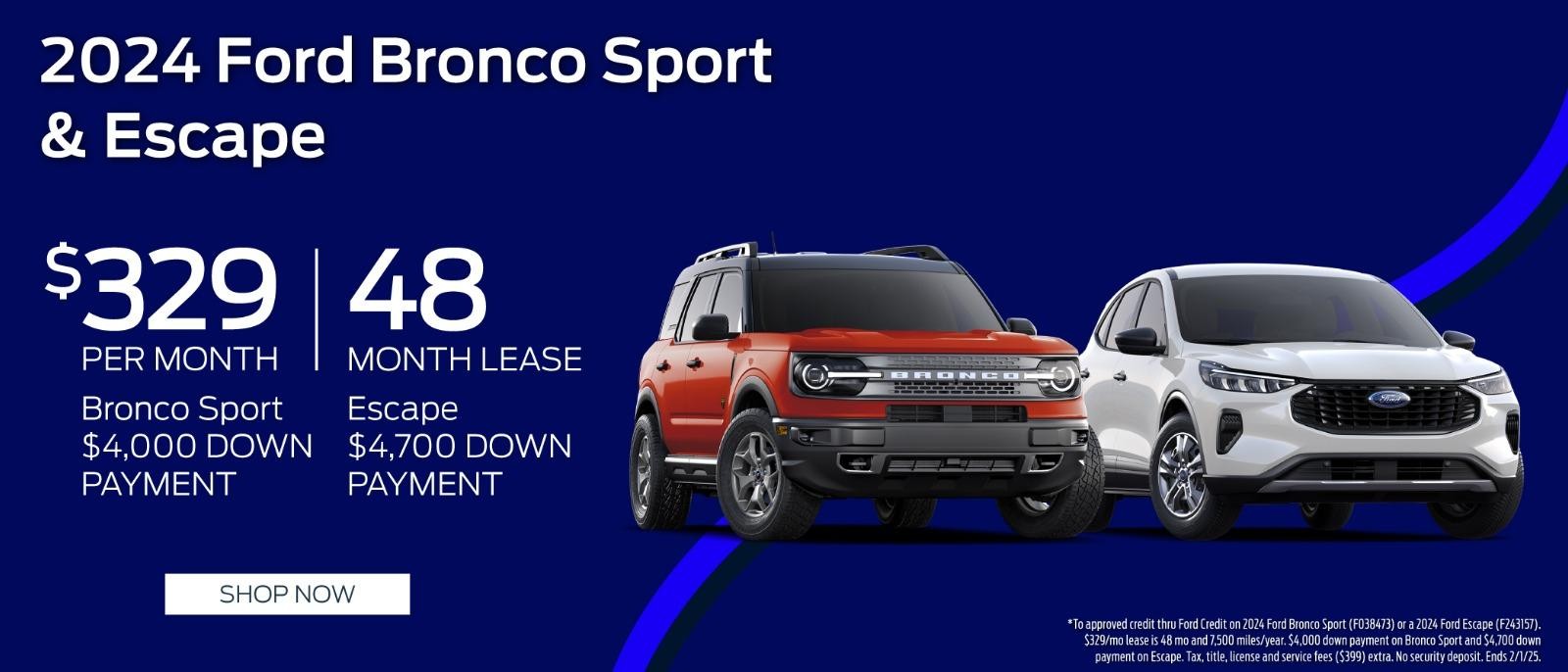 2024 Ford Bronco sport & Escape lease for $329 per month for 36 months