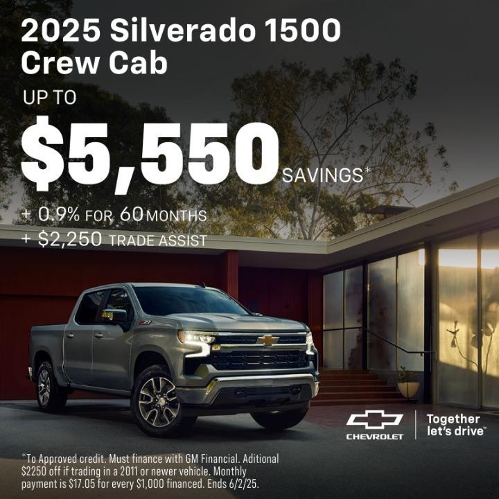 2025 Chevy Silverado 1500 Crew Cab up to $5,550 Savings