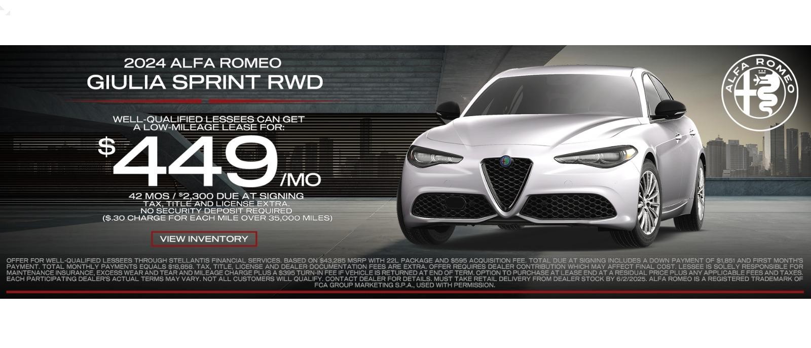 2024 Alfa Romeo Giulia Sprint Lease for $449/mo