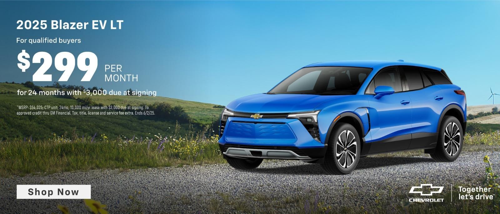 2025 Chevy Blazer EV Lease for $299 per month for 24months