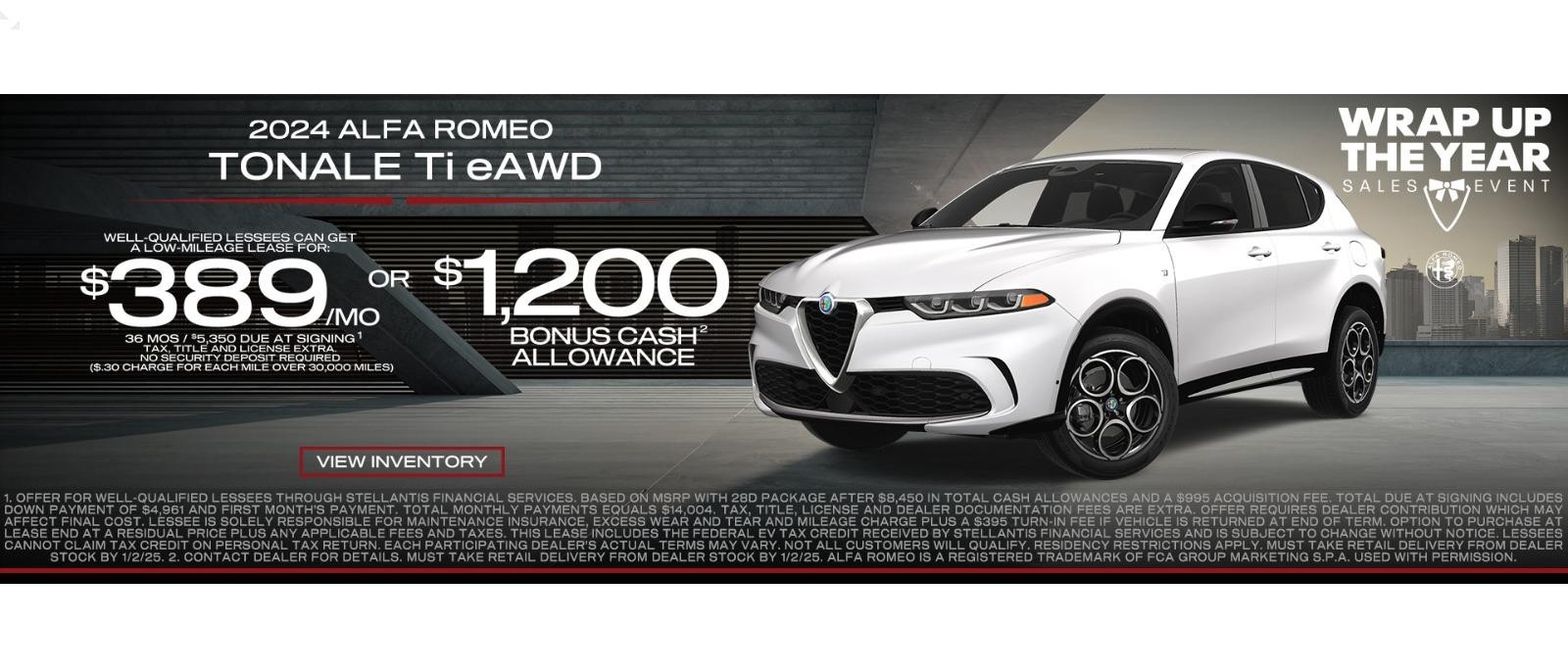 2024 Alfa Romeo Tonale Ti eAWD Lease for $389/mo or $1,200 Bonus Cash