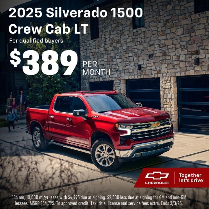 2025 Chevy Silverado 1500 Crew Cab LT  $389/month