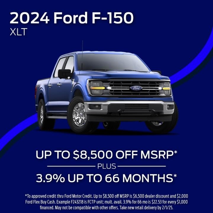 2024 Ford F-150 up to $8,500 Off MSRP plus 3.9% up to 66 months