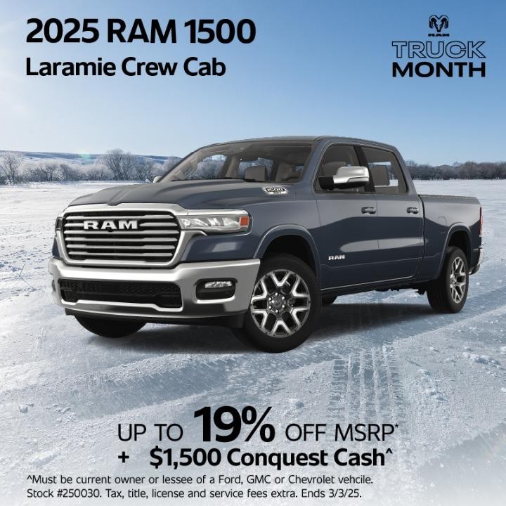 2025 Ram 1500 Limited up to  19% off msrp + $1,500 Conquest Cash