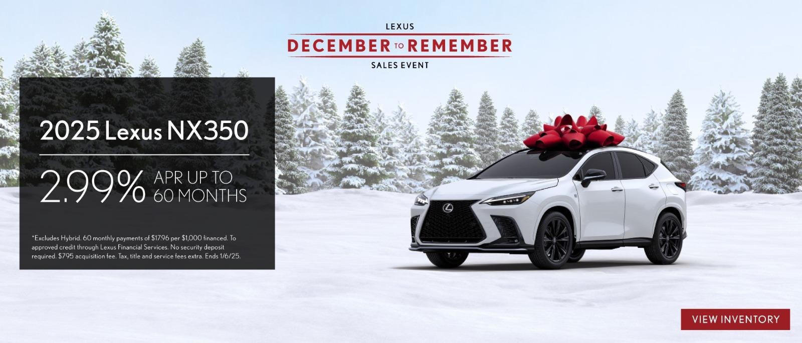 2025 Lexus NX350 2.99% APR Up to 60months