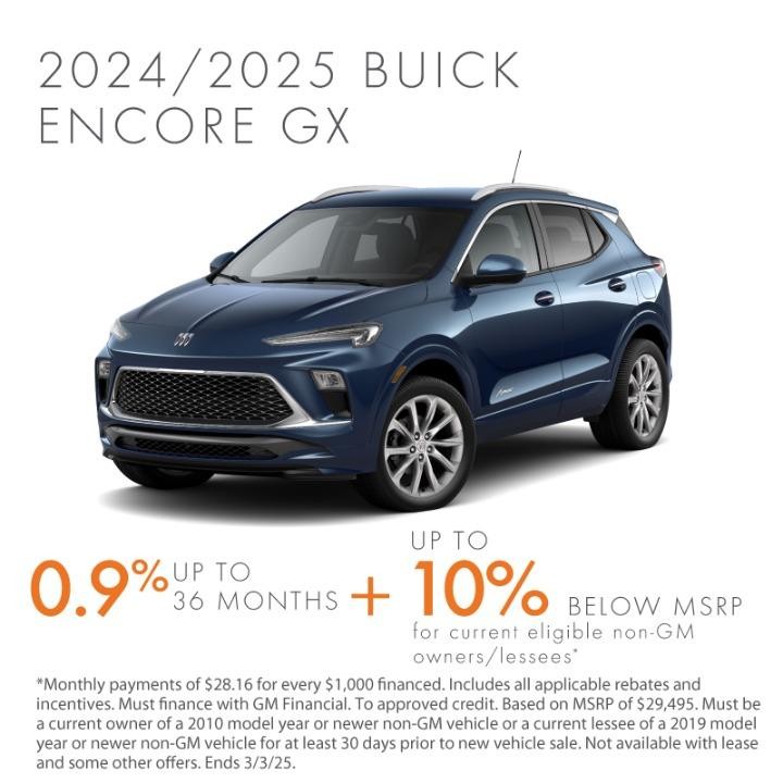 2024/2025 Buick Encore 0.9% up to 36 months plus UP TO 10% below MSRP