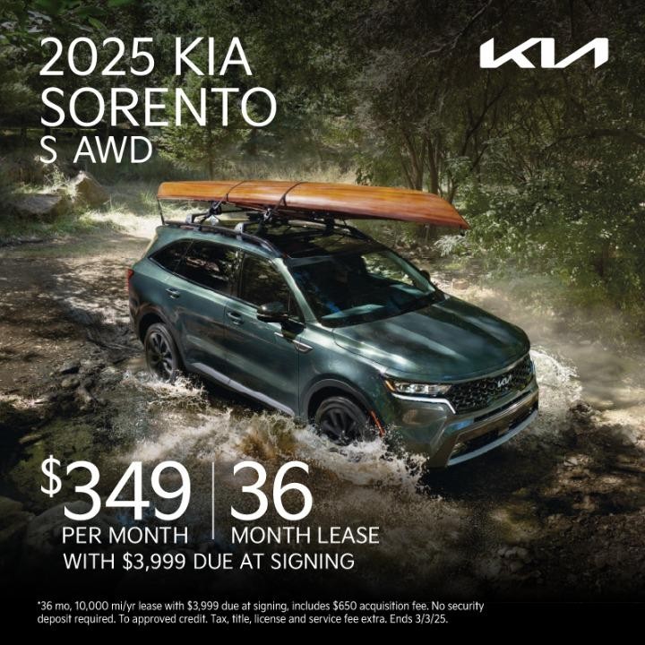 2025 Kia Sorento lease for $349 per month for 36 months