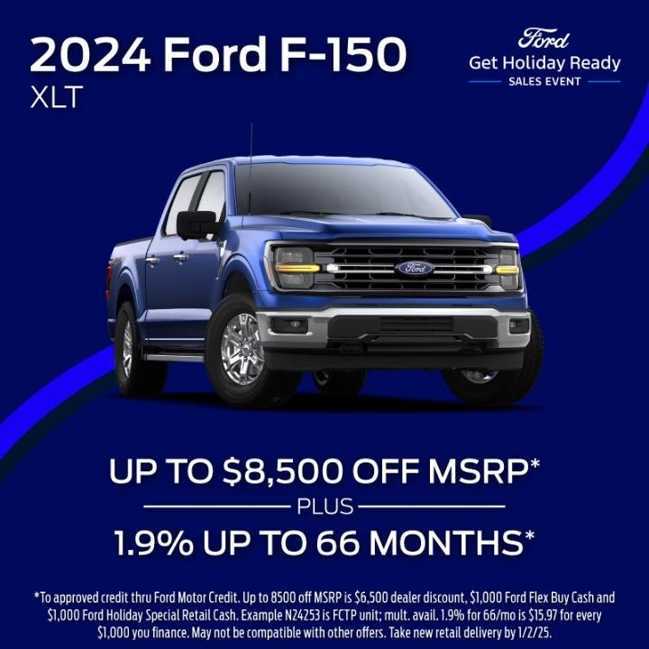 2024 Ford F-150 up to $8,500 Off MSRP plus 1.9% up to 66 months