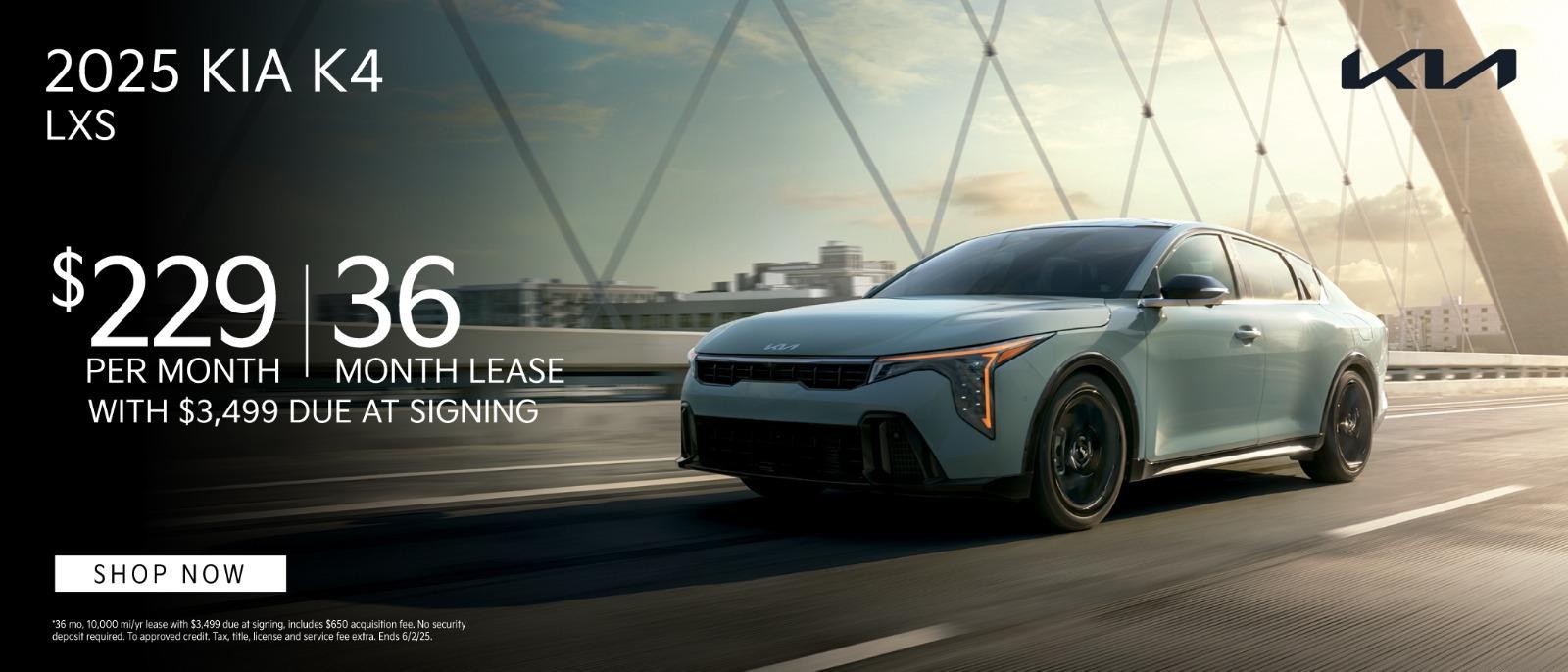 2025 Kia k4 LXS Lease for $229 per month for 36 months
