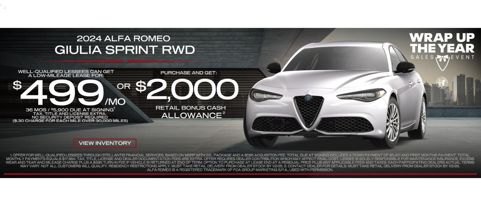 2024 Alfa Romeo Giulia Sprint Lease for $499/mo OR $2,000 Bonus Cash