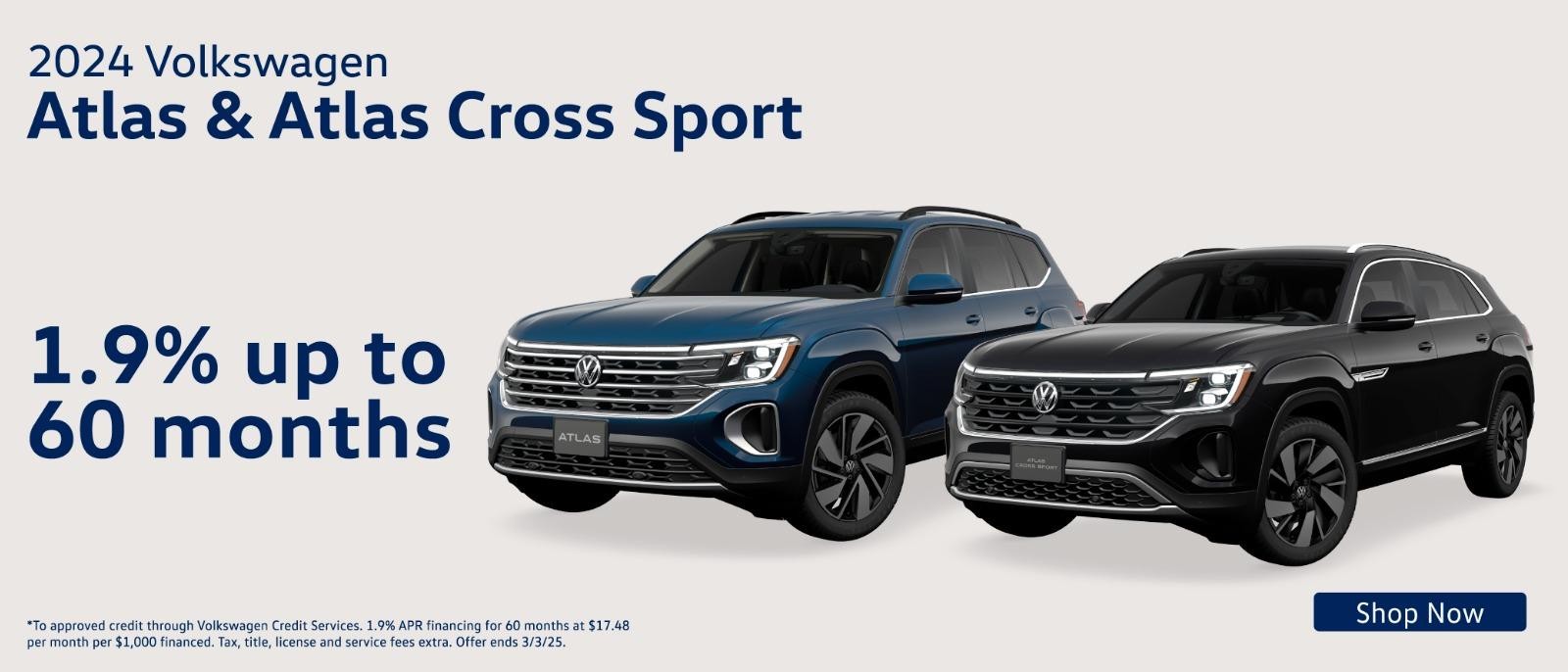 2024 Volkswagen Atlas, Atlas Cross 1.9% UP to 60 months