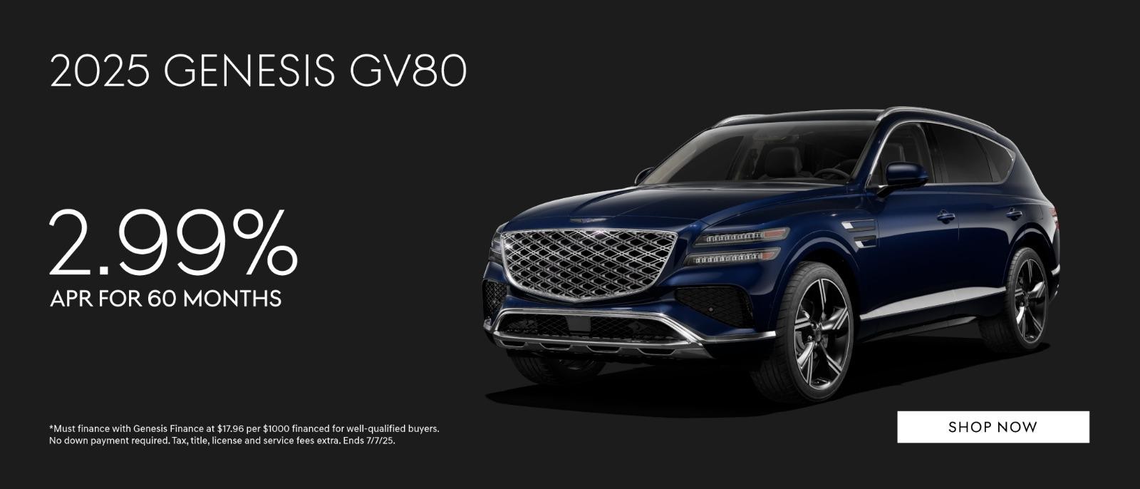 2025 Genesis  GV80 2.99% for 60 months