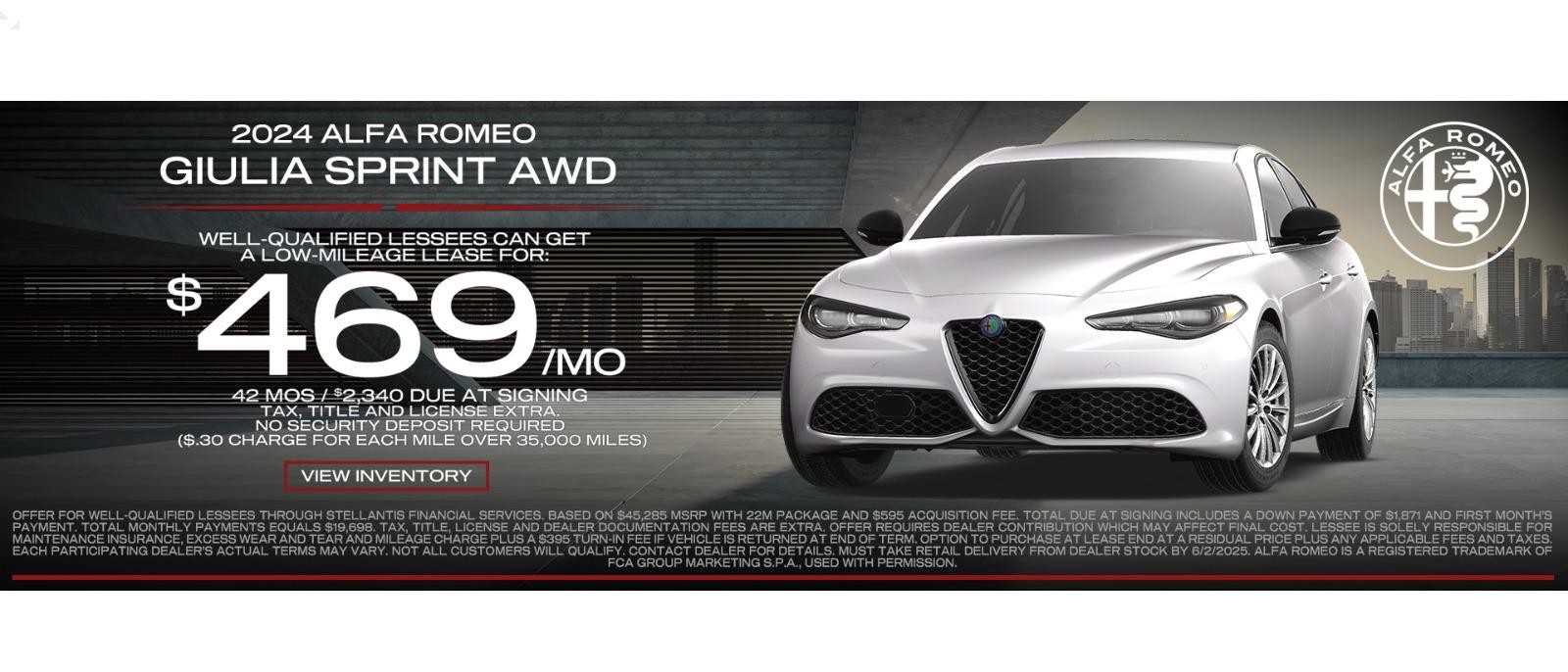 2024 Alfa Romeo Giulia Sprint Lease for $469/mo