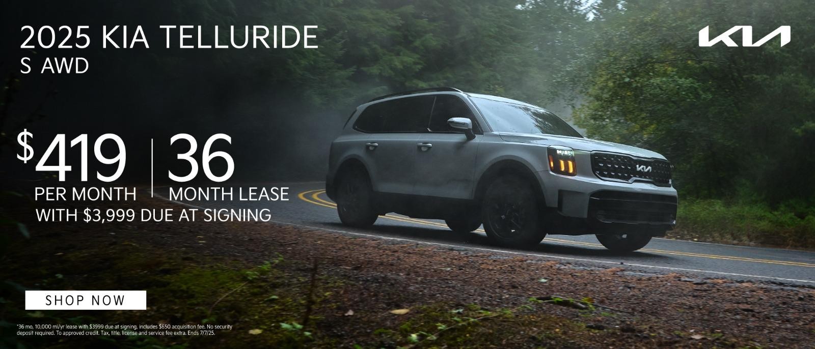 2025 KIA Telluride lease for $419per month for 36 months