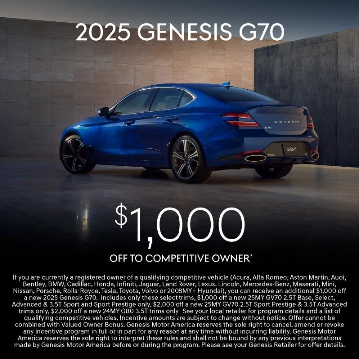 2025 Genesis G70 $1,000 off MSRP