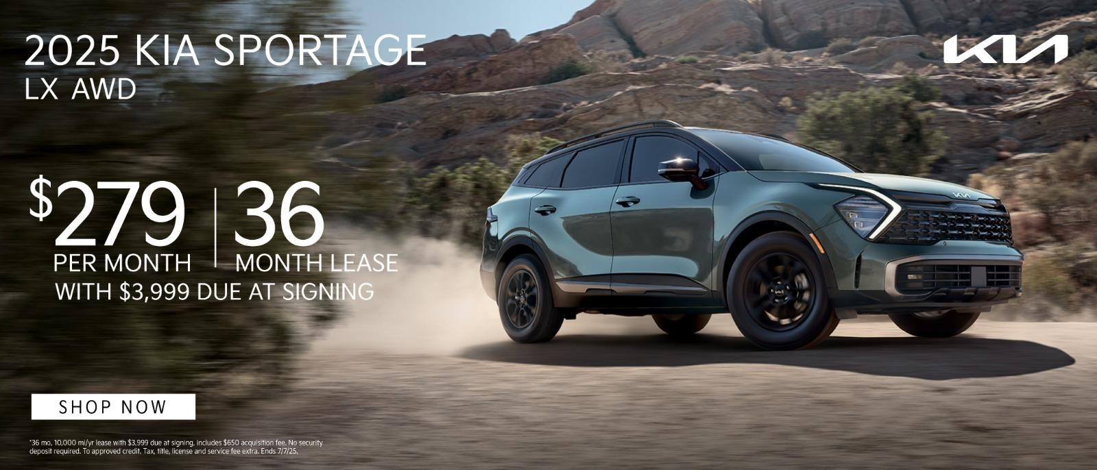 2025 Kia Sportage lease for $279 per month for 36 months