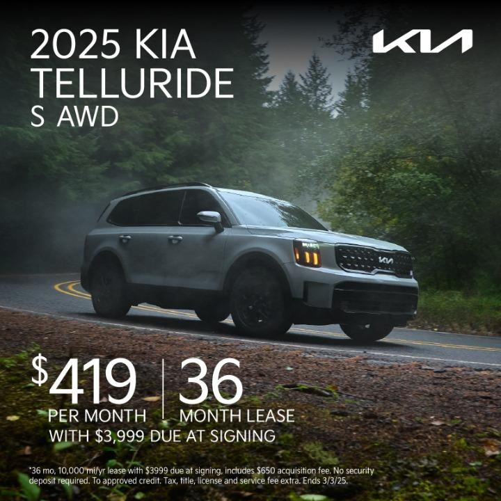 2025 KIA Telluride lease for $419per month for 36 months