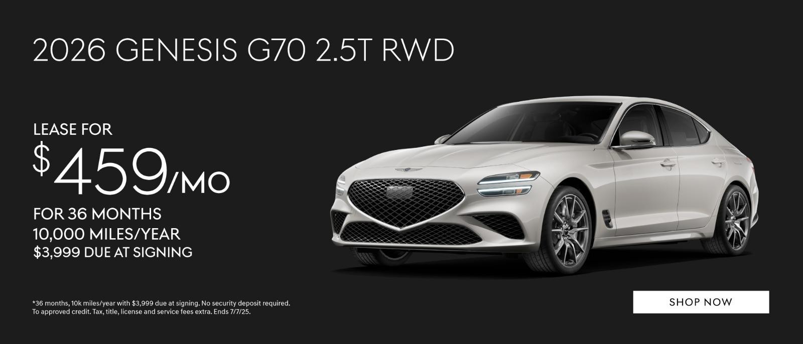 2025 Genesis GV70  $459/mo for 36 months