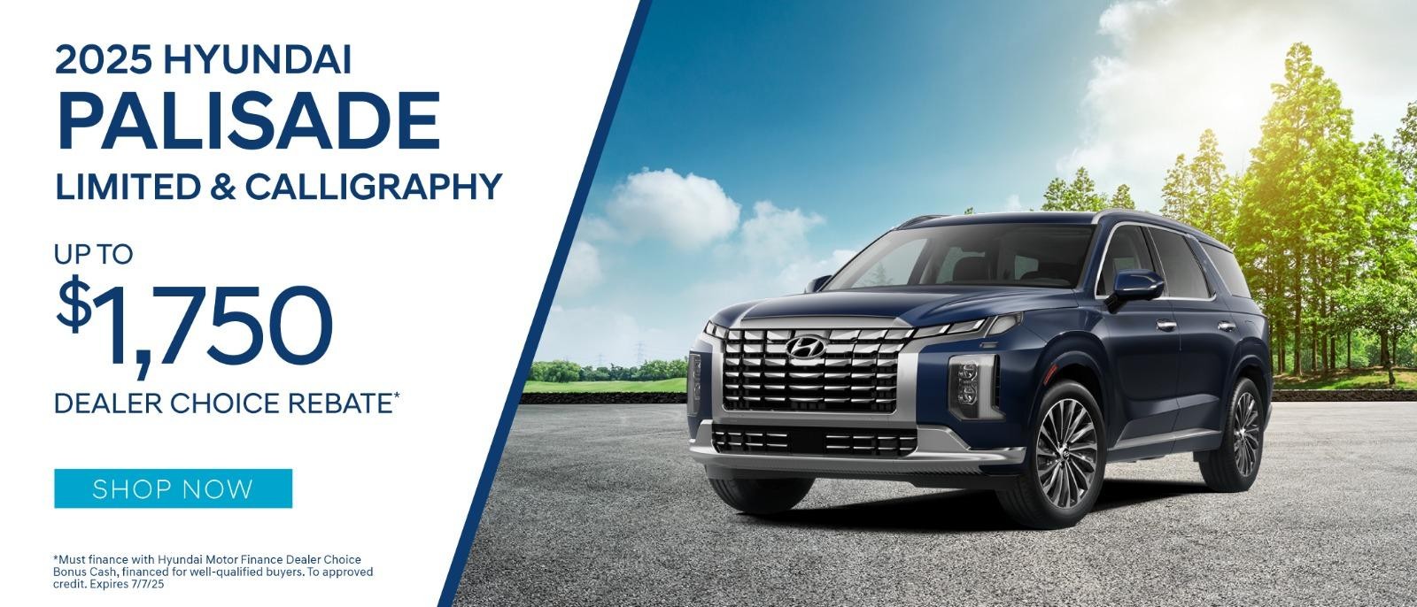 2025 Hyundai Palisade up to $1,750 Dealer Choice Rebate