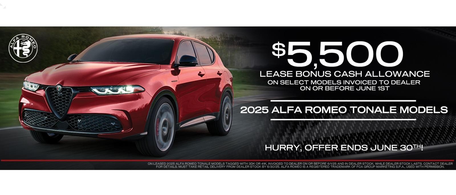 2025 Alfa Romeo tonale $5,500 Lease Bonus Cash Allowance