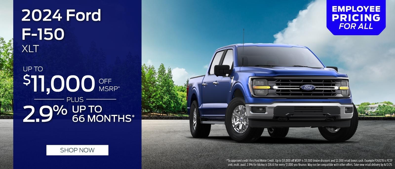 2024 Ford F-150 $11,000 off msrp plus 2.9% up to 66 months