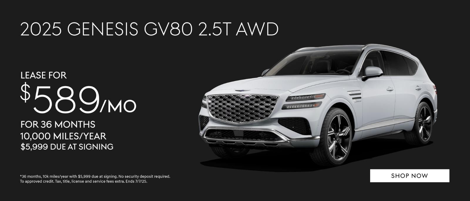 Genesis GV 80 $589/mo for 36 months