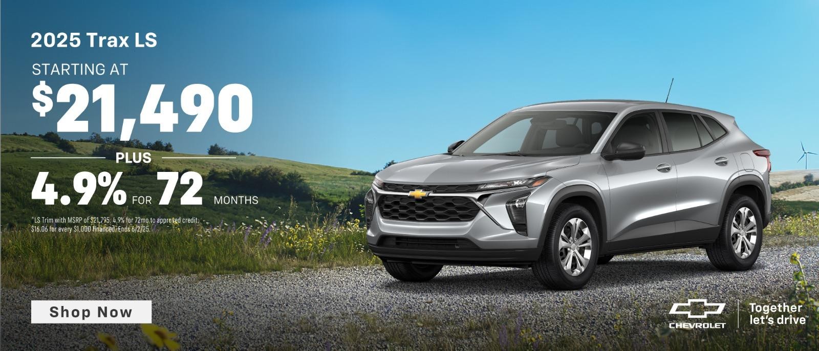 2025 Chevy Trax $21,490 + 4.9% APR for 72 Months