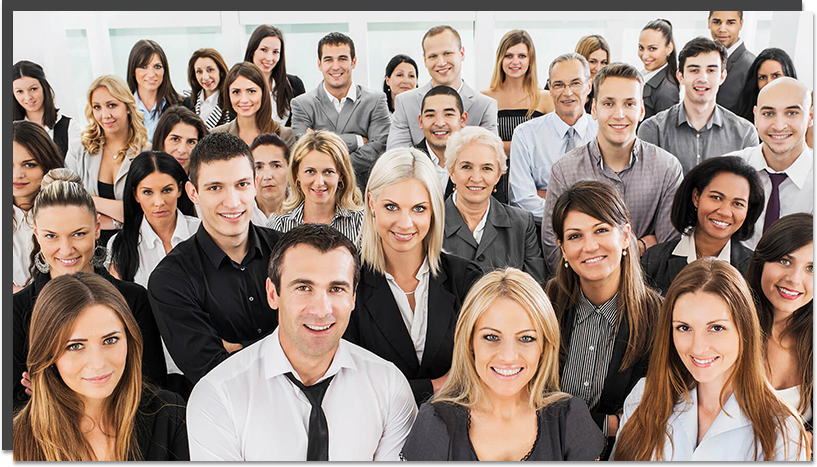 Team photo of professional staff with drop shadow and grey background effect