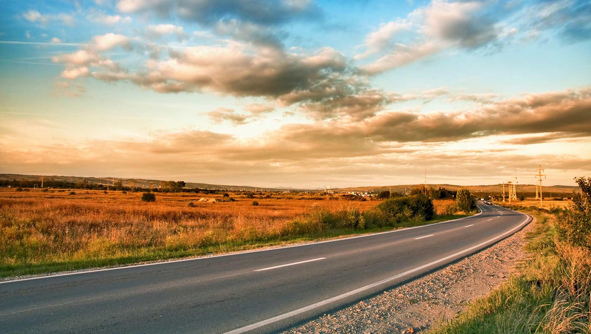 Country road at sunset