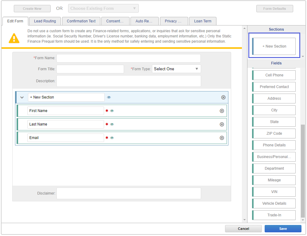 InStock Form Configuration Ansira Help