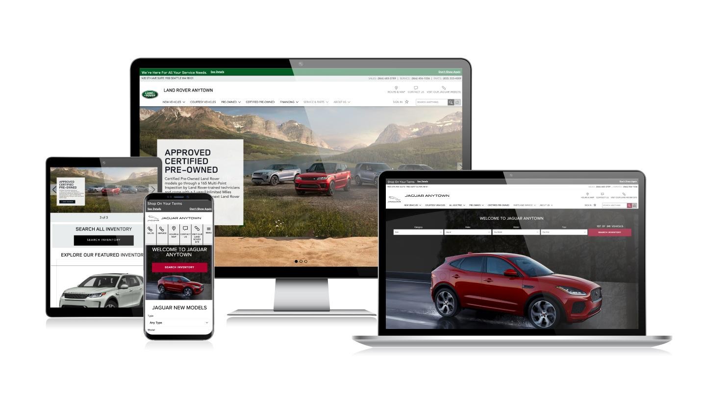 Collage of different devices with Jaguar and Land Rover Imagery