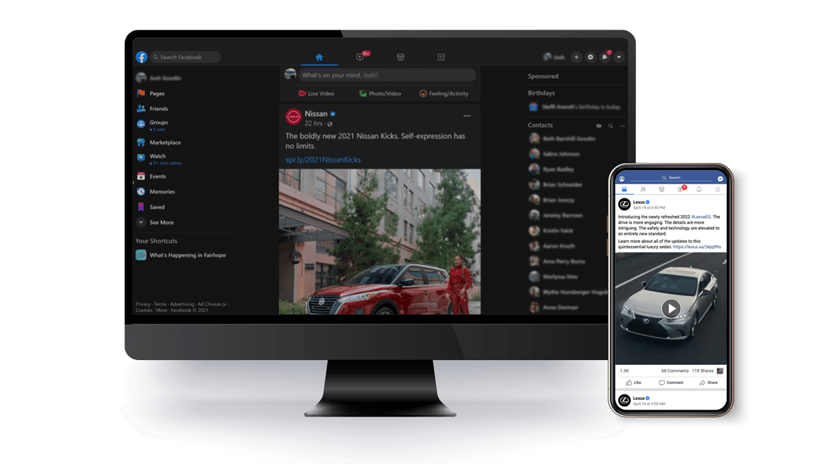 facebook video examples on desktop and mobile devices