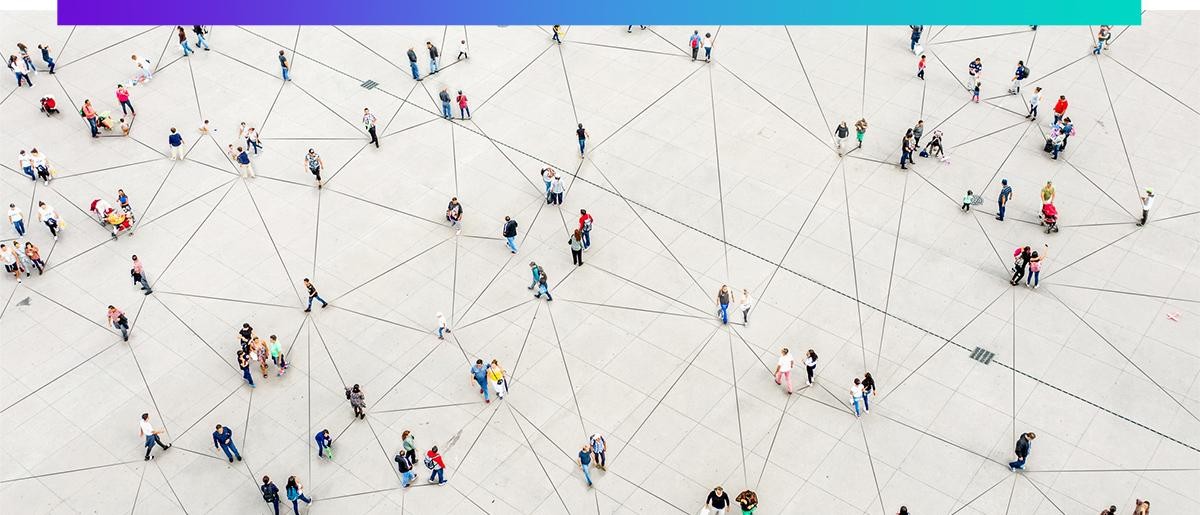 Aerial View Of Crowd Connected By Lines
