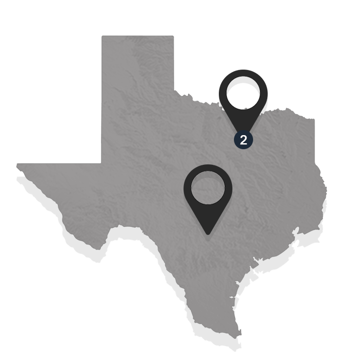 Texas state with dealer locations marked