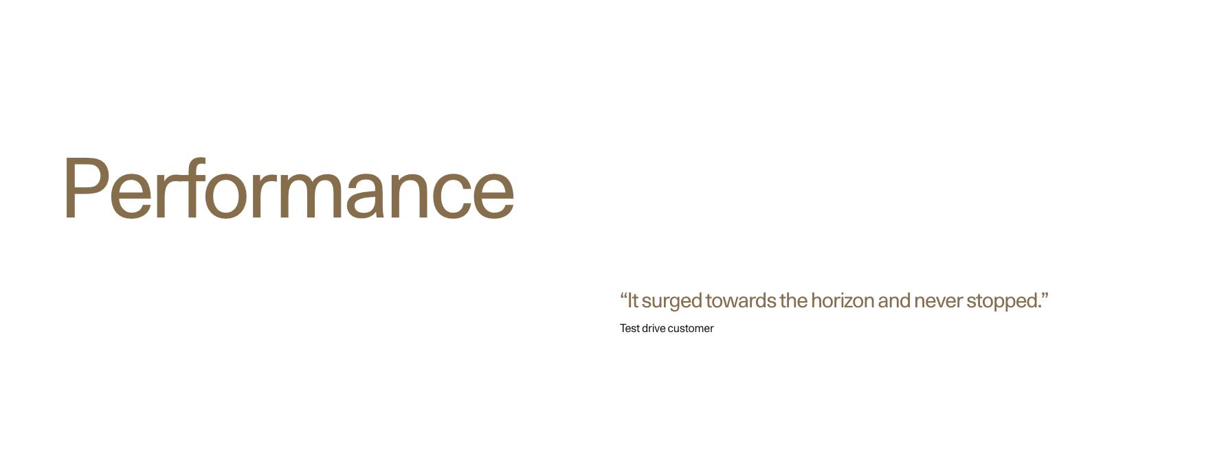 Performance - "It surged towards the horizon and never stopped." - Test drive customer