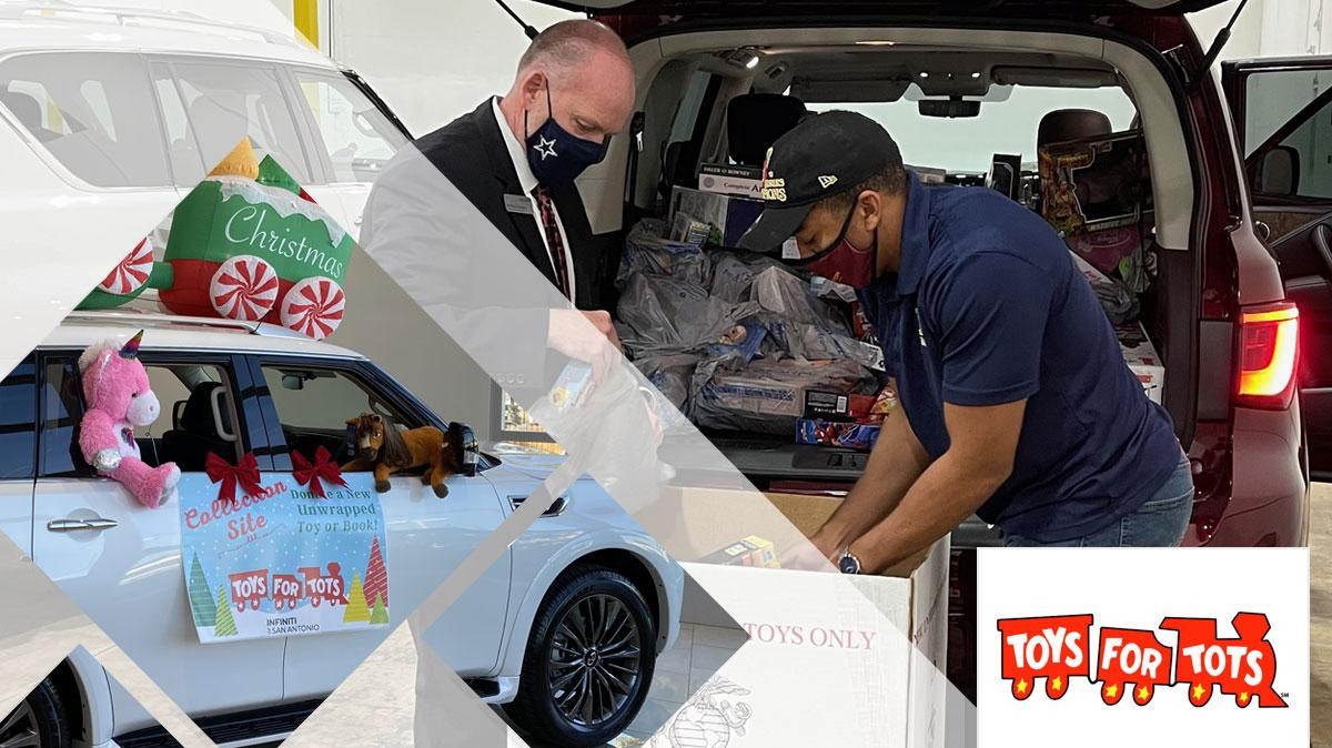 INFINITI convertible filled with toys - Toys for Tots