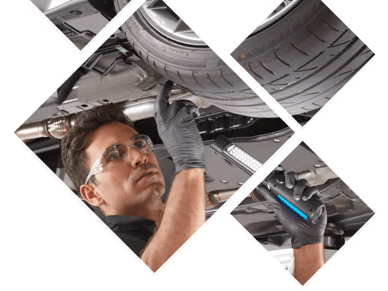 Service Tech checking tire tread