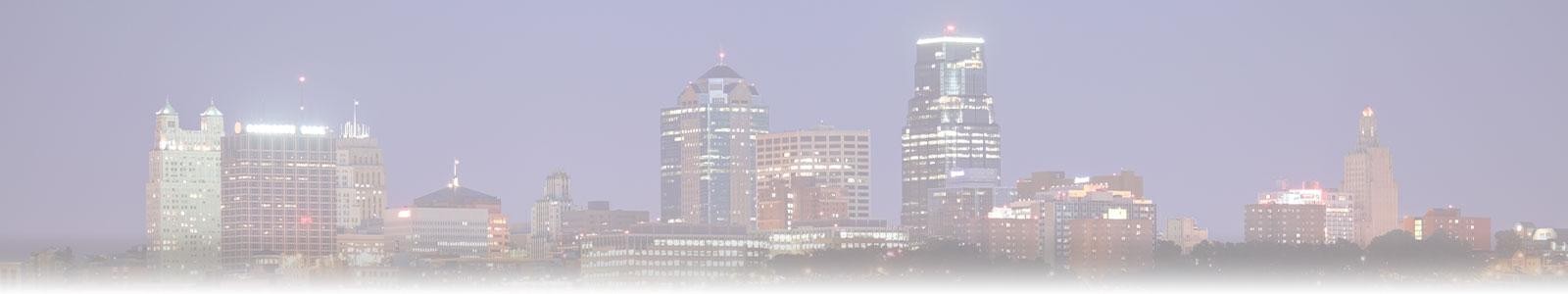 Kansas City, Missouri skyline along the banks of the Missouri River