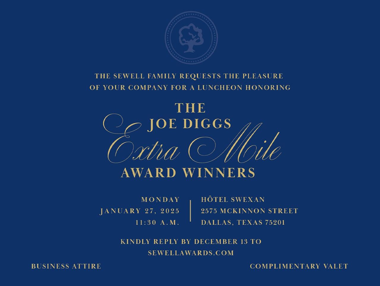 Joe Diggs Extra Mile Award Invitation