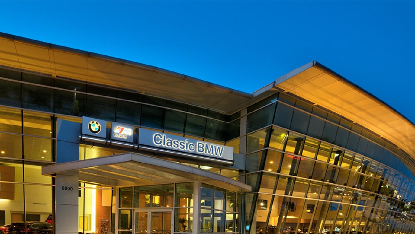 Sewell BMW Mini Plano Dealership at Night