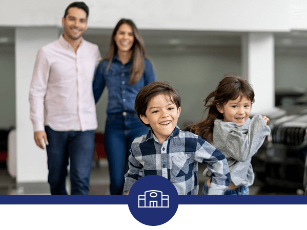 Family inside a dealership.