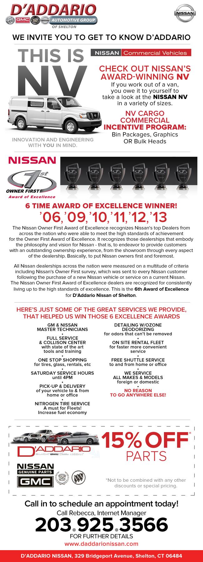 D'Addario Nissan is a Shelton Nissan dealer and a new car and used car