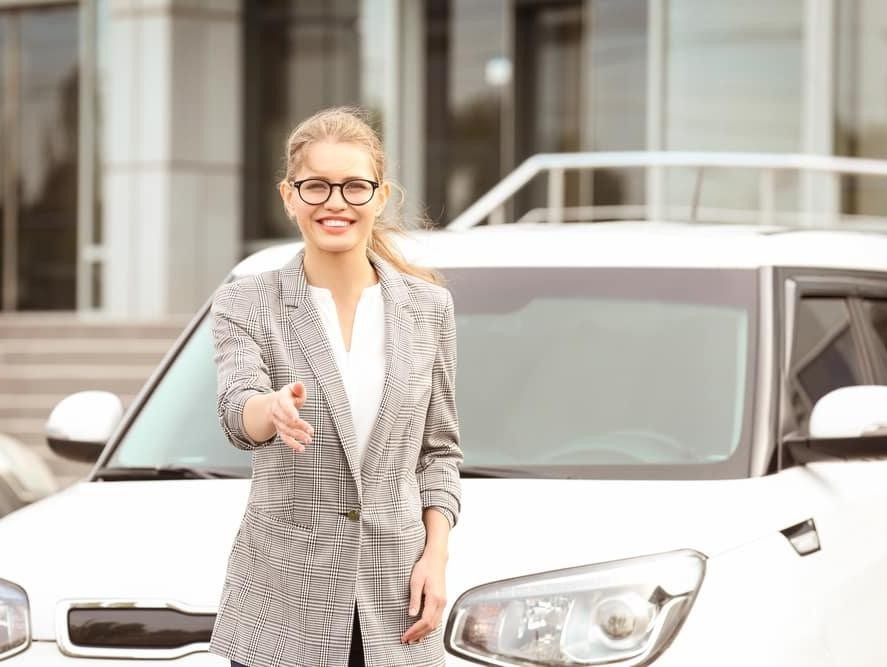 Lady showing welcome gesture