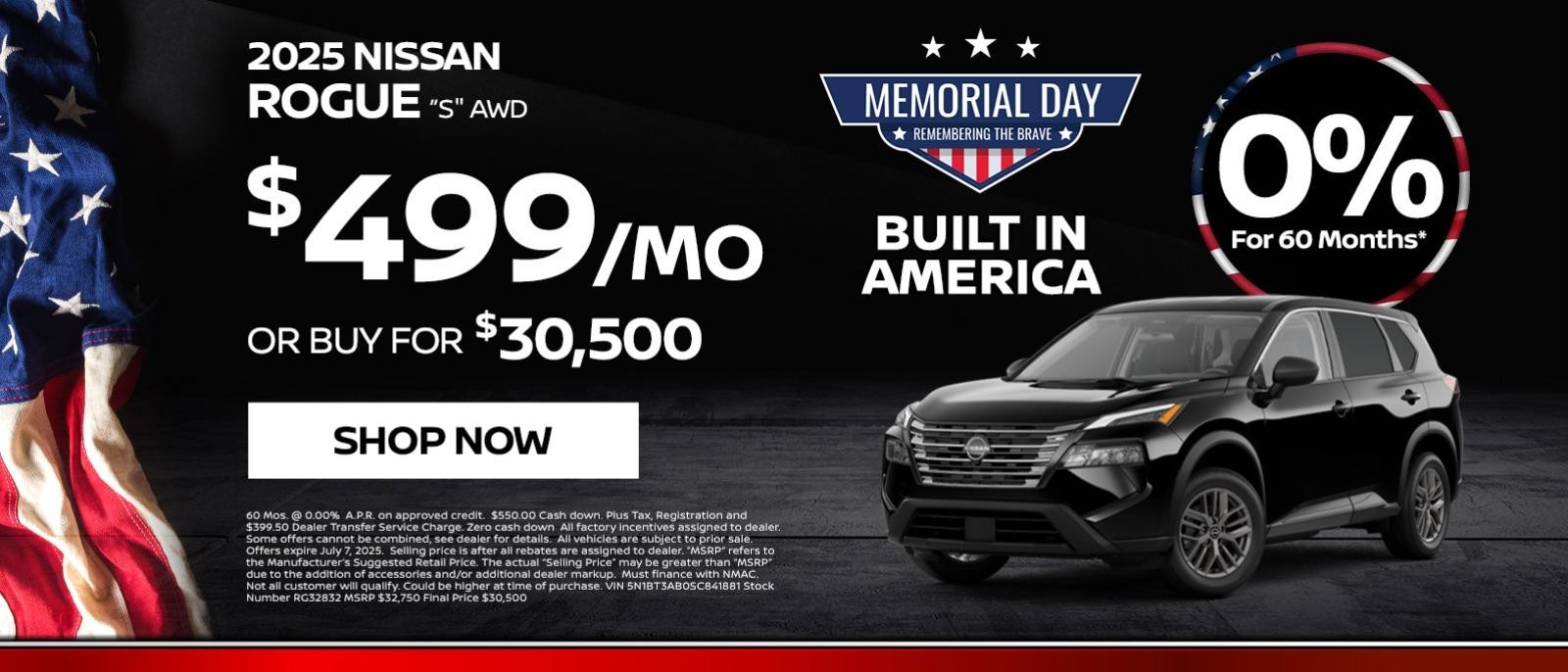 2025 Nissan Rogue "S" AWD
$454/MO
OR BUY FOR $30,500